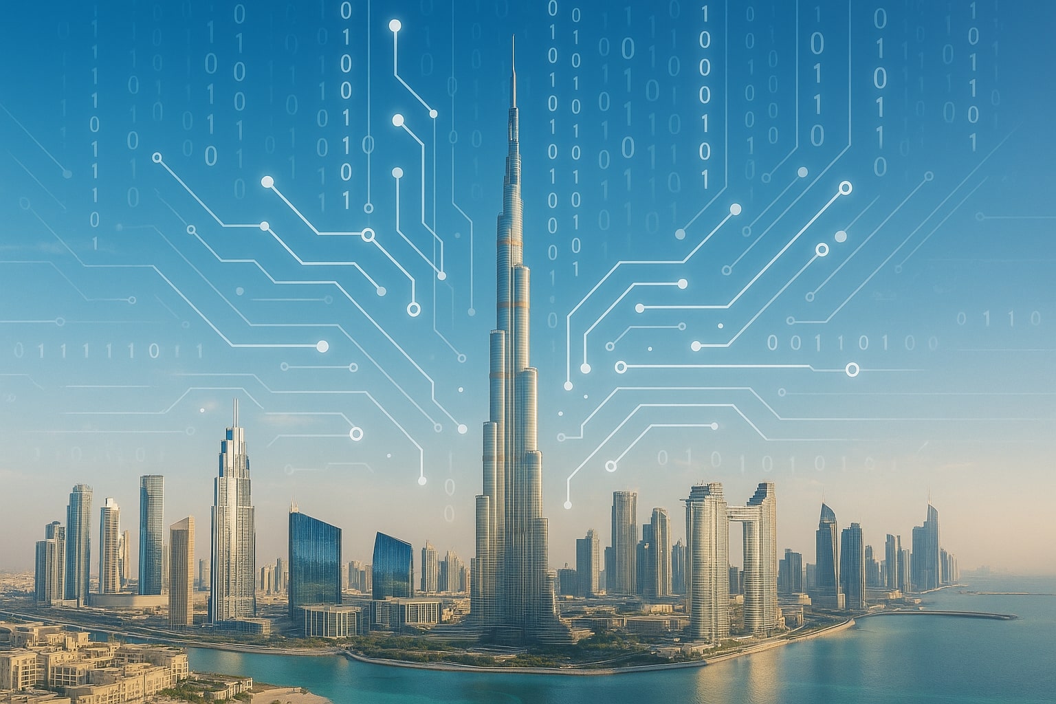 UAE skyline with digital overlay