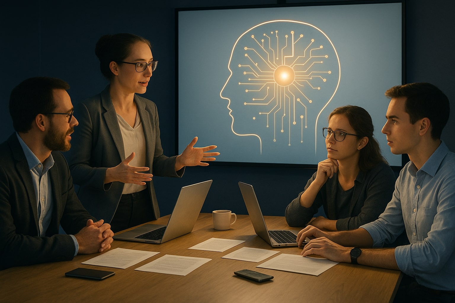 Business team discussing AI project